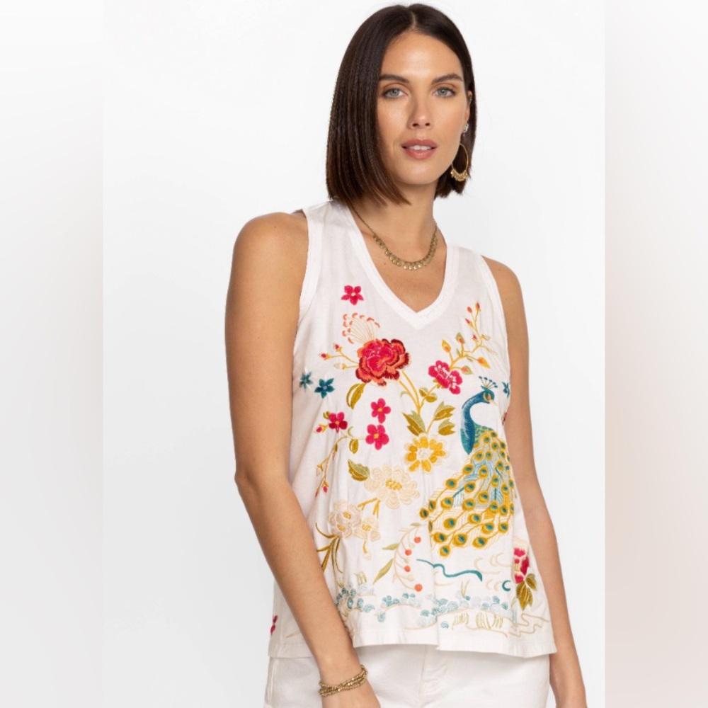 JOHNNY WAS Celina Raw Edge V-Neck Tank Top - Picture 3 of 14